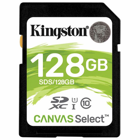 Карта памяти SDXC 128 GB KINGSTON Canvas Select Plus UHS-I U1, 100 Мб/сек (class 10), SDS2/128GB