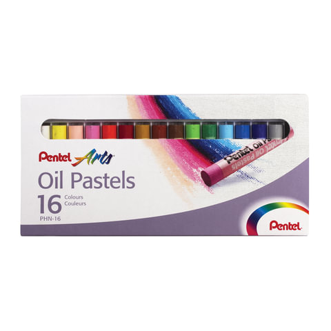 Пастель масляная художественная PENTEL "Oil Pastels", 16 цветов, круглое сечение, картонная упаковка, PHN4-16