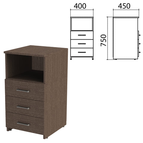 Тумба приставная "Канц", 400х450х750 мм, 3 ящика, полка, цвет венге (КОМПЛЕКТ)