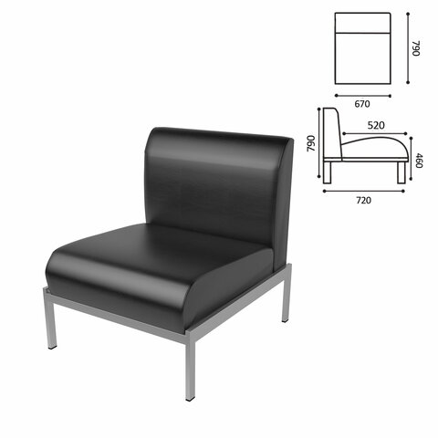 Кресло мягкое "Дилан" Д-22, 670х720х790 мм, без подлокотников, кожзам, черное