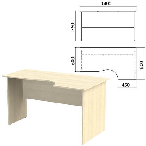 Стол письменный эргономичный "Канц", 1400х800х750 мм, правый, цвет дуб молочный (КОМПЛЕКТ)