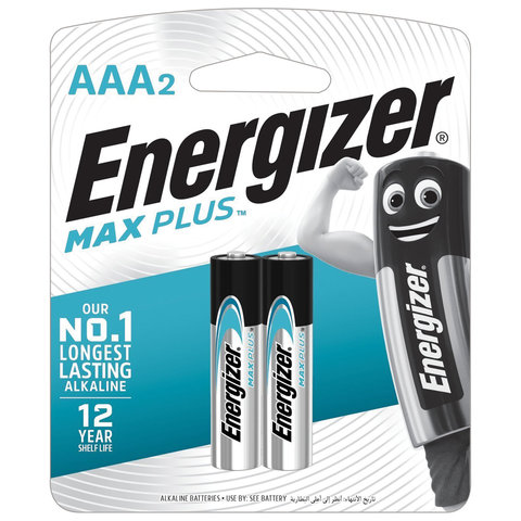 Батарейки КОМПЛЕКТ 2 шт., ENERGIZER Max Plus, AAA (LR03, 24А), алкалиновые, мизинчиковые, блистер, E301306501