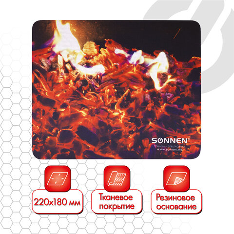 Коврик для мыши SONNEN "FIRE", резина + ткань, 220х180х3 мм, 513292