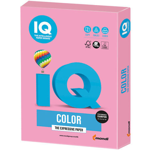 Бумага цветная IQ color, А4, 160 г/м2, 250 л., пастель, розовая, PI25