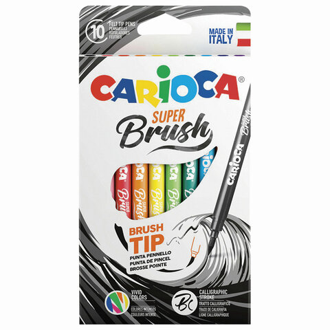 Фломастеры с наконечником-кистью CARIOCA (Италия) "Super Brush", 10 цветов, смываемые, 42937