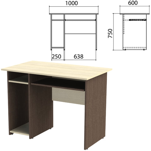Стол компьютерный "Канц", 1000х600х750 мм, с тумбой, цвет дуб молочный/венге (КОМПЛЕКТ)