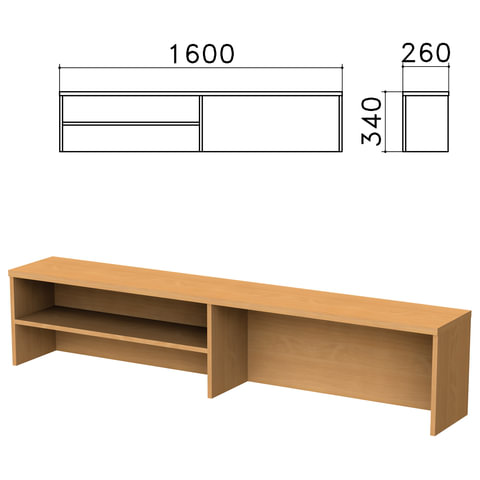 Надстройка для стола письменного "Монолит", 1600х260х340 мм, 1 полка, цвет бук бавария, НМ39.1