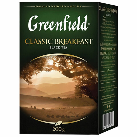 Чай GREENFIELD (Гринфилд) "Classic Breakfast", черный, листовой, 200 г, картонная коробка, 0792-10